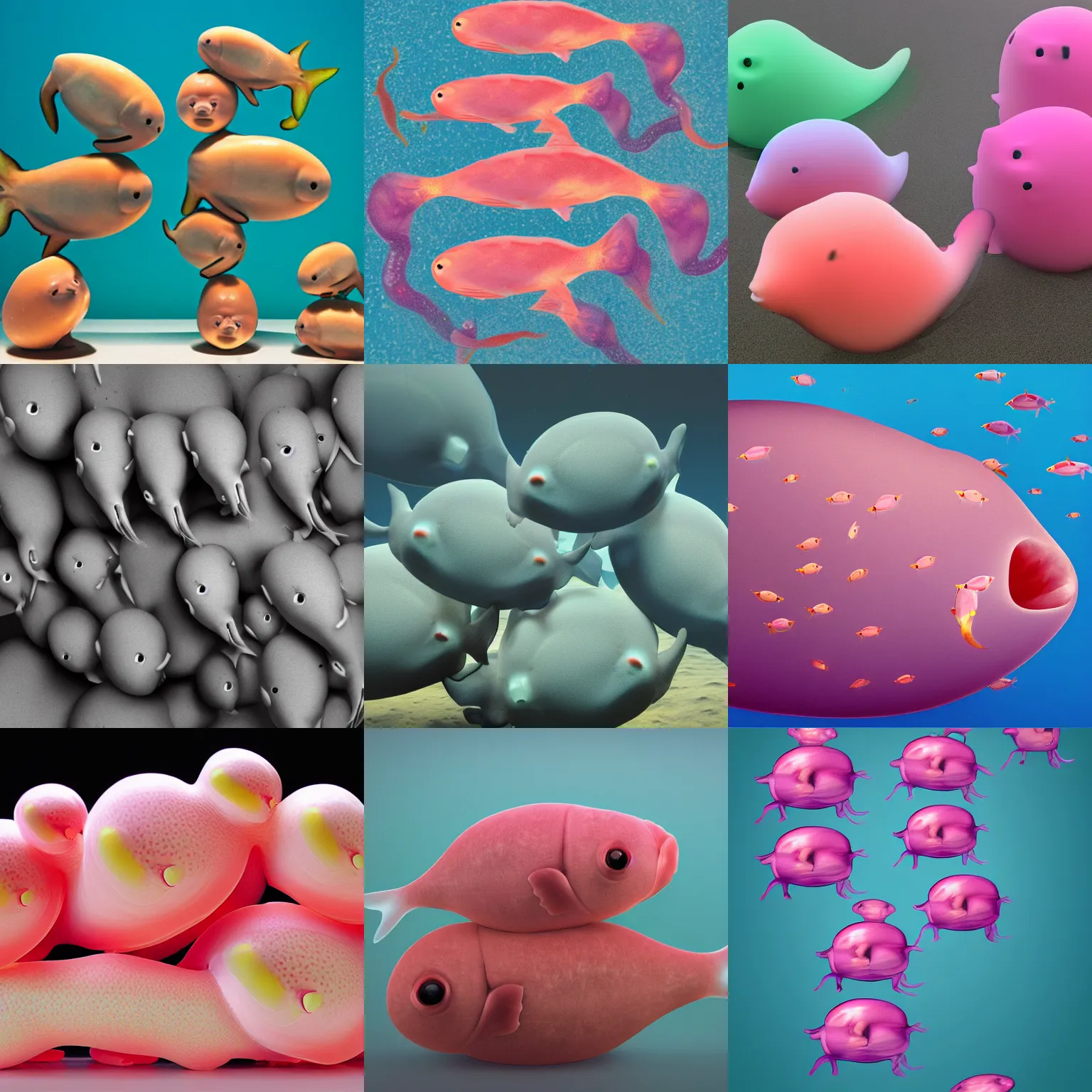 Prompt: 5 blobfishes stacked on top of one another