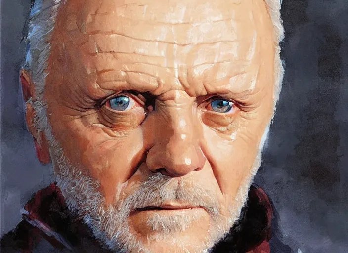 Image similar to a highly detailed beautiful portrait of anthony hopkins as dr strange, by gregory manchess, james gurney, james jean