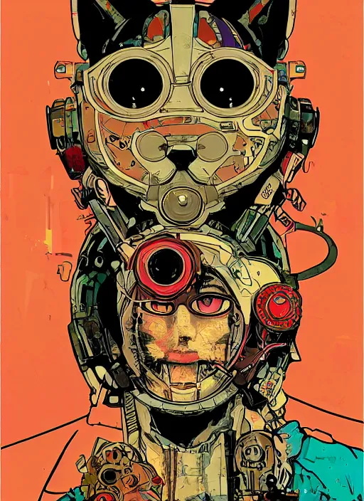 Image similar to cyberpunk cat cyborg portrait illustration, pop art, splash painting, art by geof darrow, ashley wood, alphonse mucha, makoto shinkai