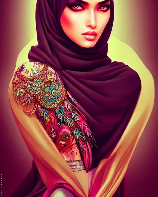 Prompt: richly detailed color illustration of very very beautiful Arab fashion model illustrated by Artgerm and Mina Petrovic and Timothy Kong and Marina Federovna. 3D shadowing