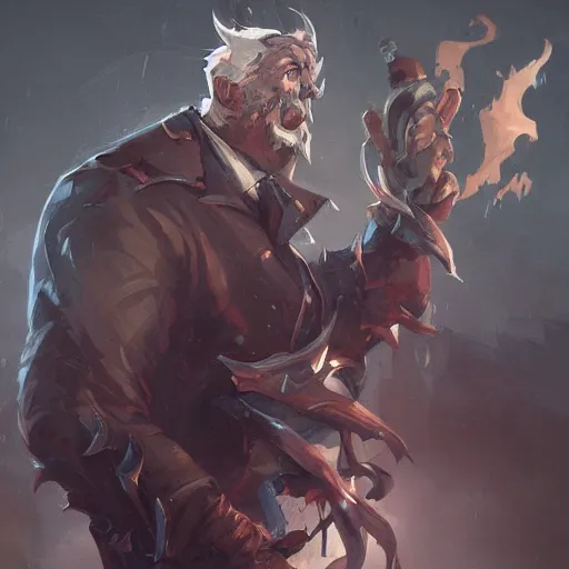 Image similar to concept art of league of legends gentleman from hell, greg rutkowski, trending on artstation, highly detailed