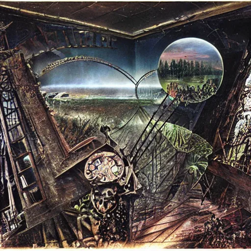 Image similar to the gate between reality and simulation, matte painting by ivan shishkin and roberto matta and dave mckean