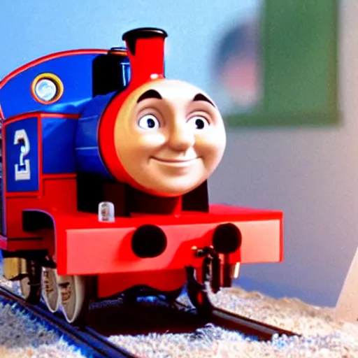 Image similar to jeff bezos as a train in thomas the tank engine