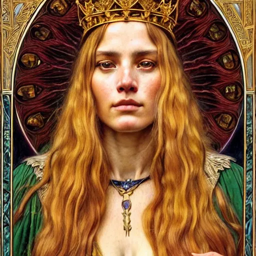 Image similar to highly detailed portrait of a majestic lioness queen in the form of a beautiful woman. d & d, art by donato giancola and evelyn de morgan and carl larsson and john william waterhouse. trending on artstation, intricate details, energetic composition, golden ratio, concept art, illustration, elegant art