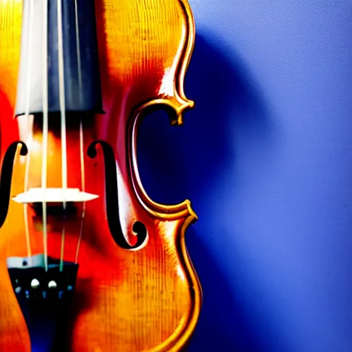 Image similar to a stock photo of a violin, product photography, blue background, low aperature, award winning