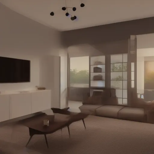 Prompt: wide shot of an almost pitch black dark family room in a house, 8K, 4K, digital art