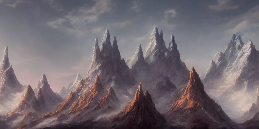 Image similar to beautiful matte painting of a fantasy mountains