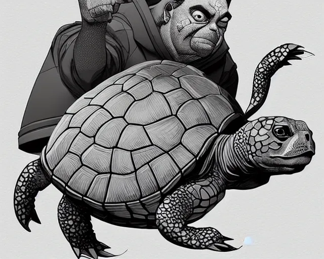 Prompt: cell shaded cartoon of a realistic turtle with a bulldog's proportions. full body, concept art by josan gonzales and wlop, by james jean, victo ngai, david rubin, mike mignola, deviantart, art by artgem