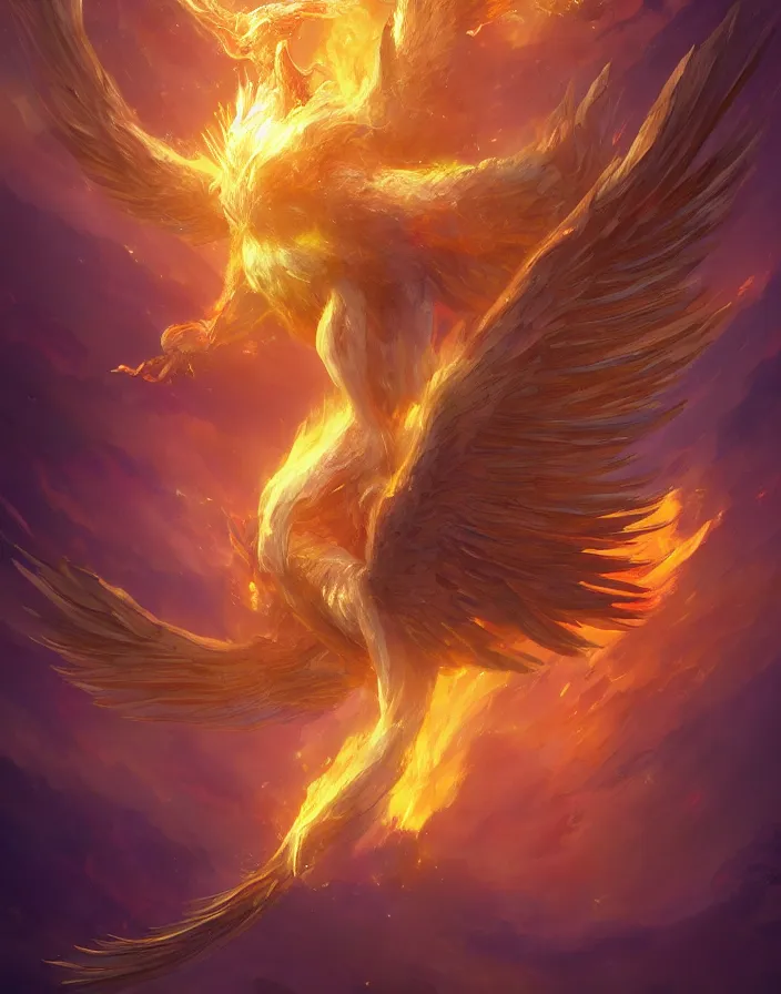 Image similar to a gigantic phoenix god ascending to heaven, godly, fantasy, light, bright, artstation, digital art,