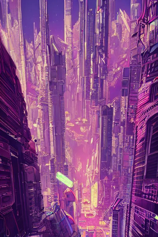 Image similar to astronaut cyberpunk surreal upside down city, neon lights, cell shaded by moebius, Jean Giraud, trending on artstation