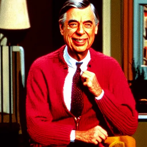 Image similar to mr rogers screaming and turning red from rage