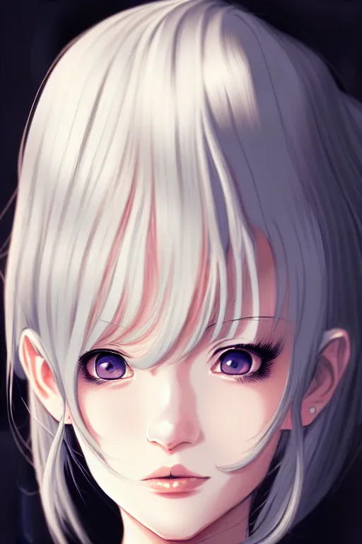 Image similar to portrait Anime girl, cute-fine-face, white-hair pretty face, realistic shaded Perfect face, fine details. Anime. realistic shaded lighting ((((by Ilya Kuvshinov))))