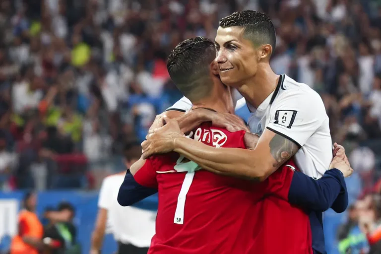 Prompt: ishowspeed hugging cristiano ronaldo