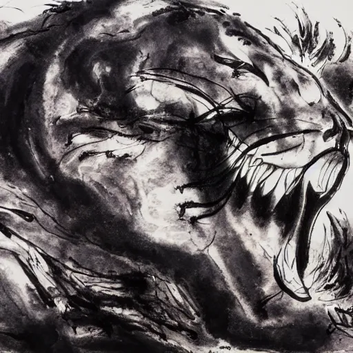 Image similar to emotional movement of muscle panthers, ink painting, in style of thawan duchanee, high quality,