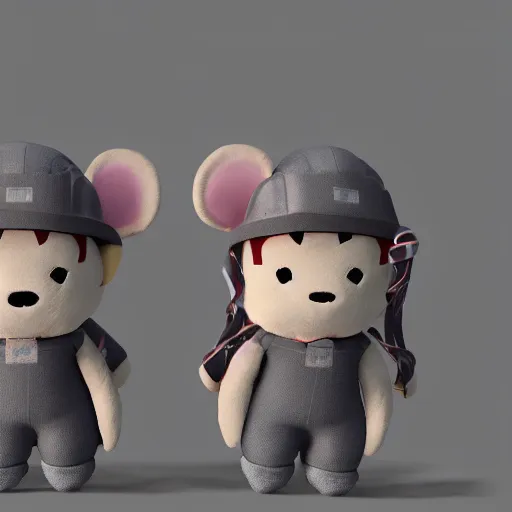 Image similar to cute fumo plush twins who are masters of construction and destruction respectively, bruiser and builder, lens flare, vray