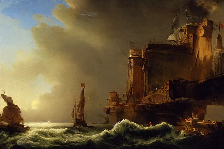 Image similar to submarine painting by hubert robert detailed