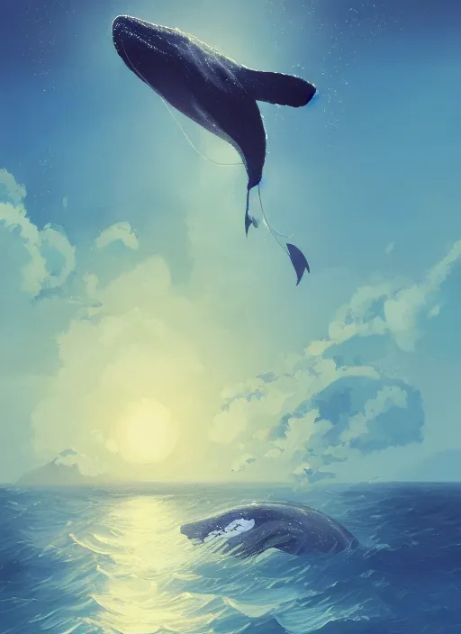 Image similar to A breaching whale made of clouds in the sky, hot air balloons with people, digital painting by Alena Aenami, Alena Aenami, Alena Aenami, Muhammad Nafay, Jordan Grimmer, Studio Ghibli, wonderous, serene, intricate, elegant, beautiful, highly detailed, artstation, concept art, sharp focus, illustration, cinematic lighting, cgsociety, 8k, high resolution, hyperdetailed, trending on artstation