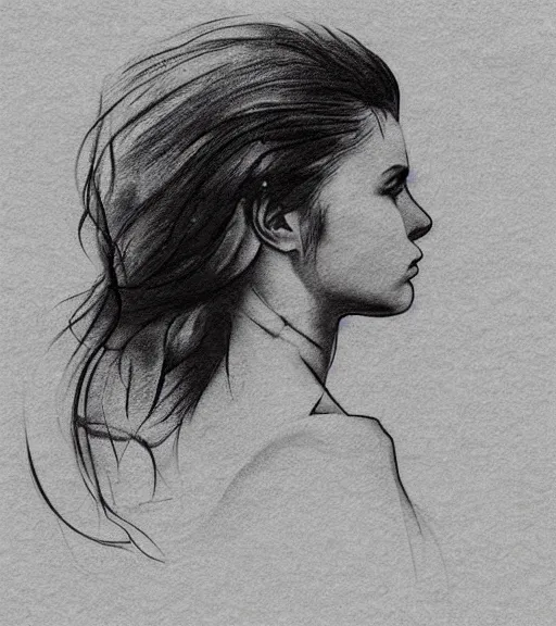 Image similar to tattoo design sketch of a beautiful woman face with a mountain scenery on her side, hyper - realistic, double exposure, in the style of matteo pasqualin, amazing detail, black and white, faded