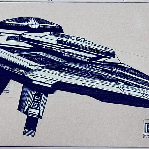 Prompt: blueprint sketch of a spaceship from a sci - fi movie, detailed sketches, star wars, star trek,