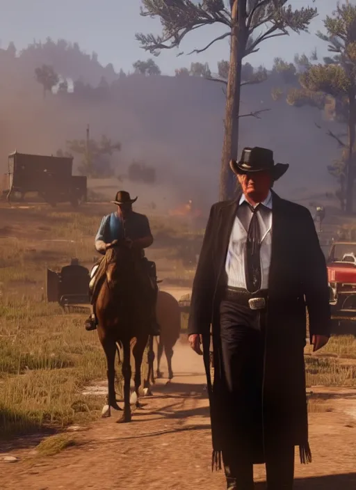 Image similar to film still of donald trump in red dead redemption 2 ( 2 0 1 8 video game )