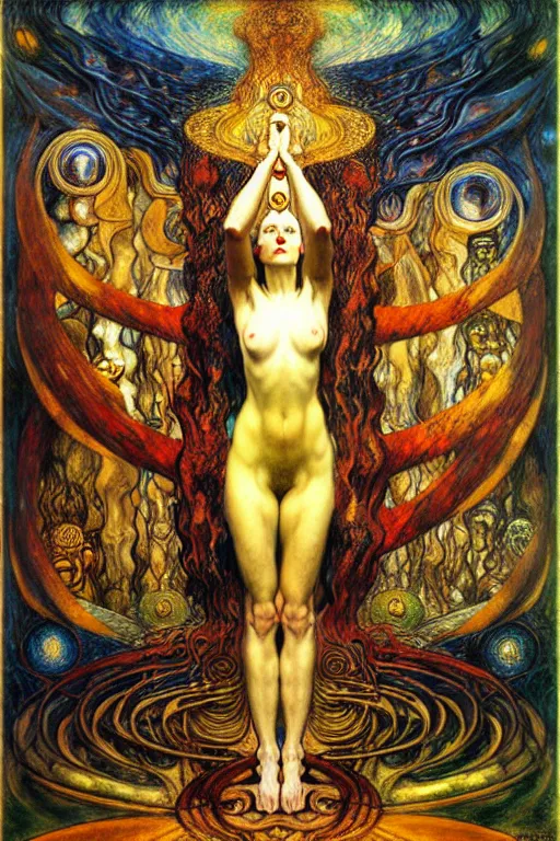 Image similar to Divine Chaos Engine by Karol Bak, Jean Delville, William Blake, Gustav Klimt, and Vincent Van Gogh, symbolist, visionary