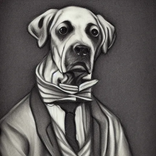 Prompt: victorian dog man painted with charcoal