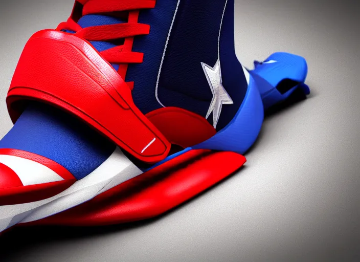 Prompt: basketball sneakers concept of captain america, octane render, smooth, sharp focus