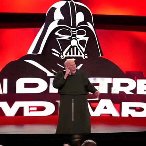 Image similar to rare photo of lord vader giving ted talk