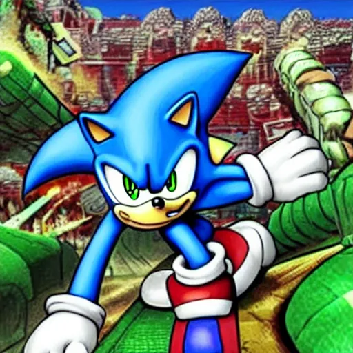 Prompt: “ hyperdetailed sonic the hedgehog committing war crimes ”