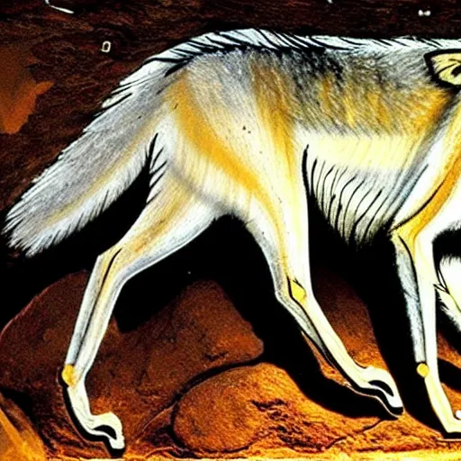 Prompt: wolf, chauvet cave