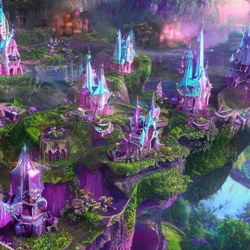 Prompt: ethereal magical fairy city, highly detailed, 4k, HDR, award-winning, octane render, artstation