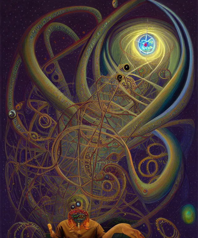 Prompt: a painting titled the mathematician, polycount, surrealism, surrealist, lovecraftian, cosmic horror, high detail