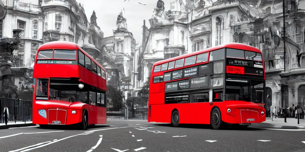 Prompt: a double decker london bus, flying through outer space, gbp is flying out the windows, ultra realistic, concept art 4k