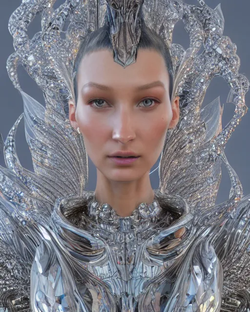 Image similar to a highly detailed metahuman 4 k close up render of an alien goddess bella hadid monument in iris van herpen dress schiaparelli in diamonds crystals swarovski and jewelry iridescent in style of alphonse mucha gustav klimt trending on artstation made in unreal engine 4