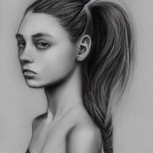 Prompt: 8 k hight resolution detailed charcoal drawing, a girl with ponytails, beautiful hd nouveau concept art colourful artwork, in the style of damian tirado