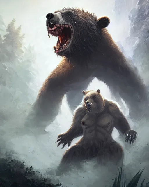 Image similar to Laughing Bear Musician, magic the gathering artwork, D&D, fantasy, cinematic lighting, centered, symmetrical, highly detailed, digital painting, artstation, concept art, smooth, sharp focus, illustration, volumetric lighting, epic Composition, 8k, art by Akihiko Yoshida and Greg Rutkowski and Craig Mullins, oil painting, cgsociety