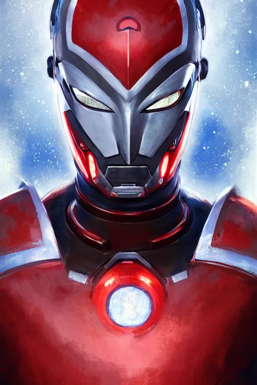 Image similar to portrait of a ultraman with japanese armor and helmet,, symmetrical, art by greg rutkowski, matte painting, trending on artstation