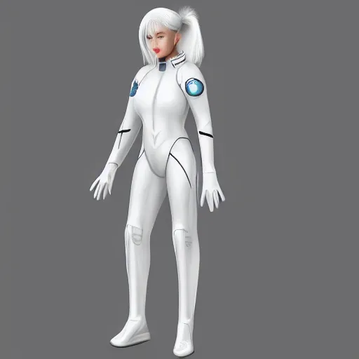 Image similar to beautiful white haired woman dressed in see through space suit in the style of zezhou chen highly detailed, smooth, sharp focus