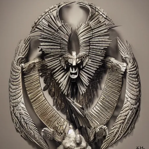 Prompt: heroic nationalist polish aztec eagle sculpture by stanisław szukalski