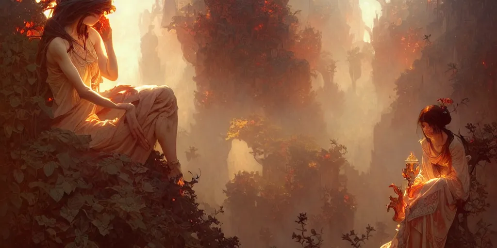 Image similar to a beautiful illustration of hell, intricate, sharp focus, illustration, highly detailed, digital painting, concept art, matte, art by wlop and artgerm and greg rutkowski and alphonse mucha, masterpiece