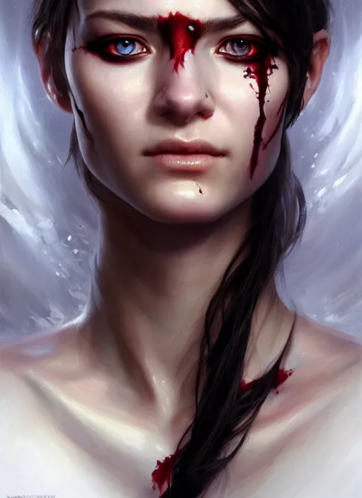 Image similar to a _ fantasy _ style _ portrait _ painting _ of white female with scar under left eye, holy oil _ painting _ unreal _ 5 _ daz. _ rpg _ portrait _ extremely _ detailed _ artgerm _ greg _ rutkowski _ greg