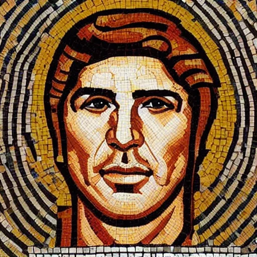 Prompt: portrait of bachir gemayel as a byzantine mosaic, centered, perfect face, perfect hair, perfect eyes, very detailed, very realistic, elegant, top art, renowed artwork