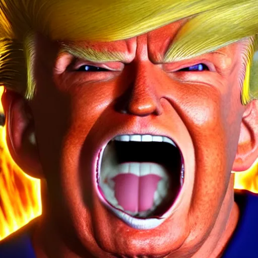 Image similar to ultra - realistic, 3 d render of donald trump going super - saiyan