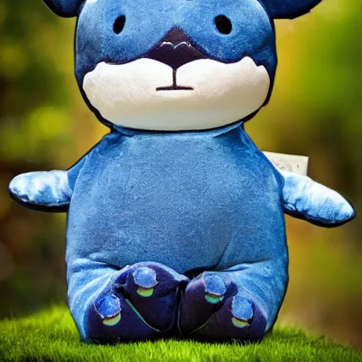 Prompt: blue snappy gifts mascot from snappy. com as plush doll in magical forest, gifts, dark atmosphere, high detail, soft lighting, 8 k