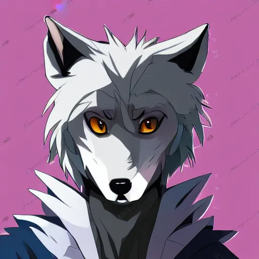 Image similar to key anime visual portrait of an anthropomorphic anthro wolf fursona, in a jacket, with handsome eyes, official modern anime art