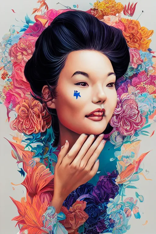 Prompt: a beautiful girl smiling, Tristan Eaton, victo ngai, artgerm, RHADS, ross draws