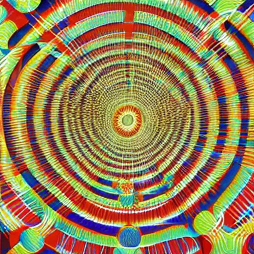 Image similar to Alex Grey painting of someone putting on a contact lens, ripples, repeating patterns