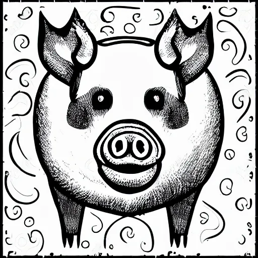 Image similar to pig wearing a crown thick lines black and white simple illustration 8k