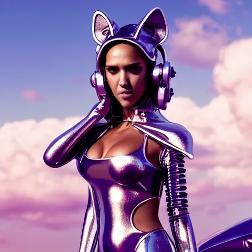 Prompt: jessica alba as an edm jewelry catgirl cyborg | sweaty porcelain polished rich enticing ornate modern | weta disney movie still photo | hi - fructose, sci fi fantasy, golden ratio details, smooth, octane render, sharp focus, artstation, concept art, illustration | rutkowski, artgerm, mucha, wlop, loish |