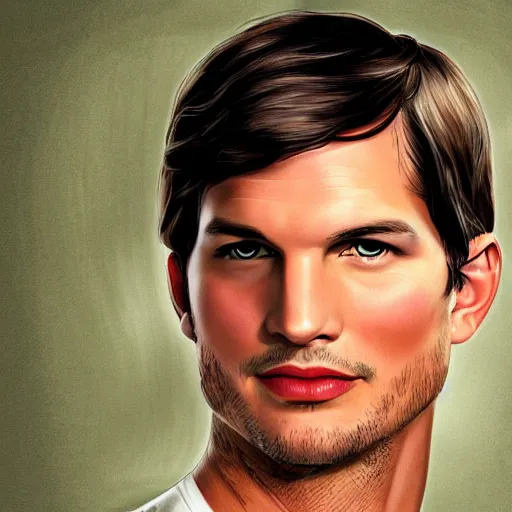 Image similar to matte drawing derogative detailed portrait of ashton kutcher